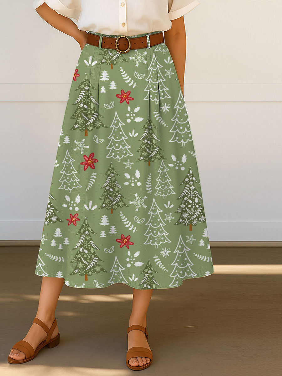 Women's Christmas Tree Pattern Art Print Casual Cotton Skirt