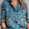 Chemise décontractée en coton et lin pour femme, imprimée d'un motif floral vintage 