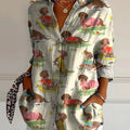 Lovely Dachshund Dog Pattern Printed Women's Casual Cotton Shirt