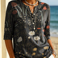 Women's Floral Pattern Art Print Casual Classic Henley Collar 100% Cotton T-shirt