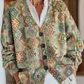 vintage-beautiful-ethnic-geometric-check-art-print-buttoned-v-neck-cardigan-sweater