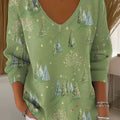Women's Vintage Christmas Tree Art Print Casual Pullover Sweater