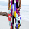 Women's Colorful Abstract Art Print Casual 100% Cotton Wide Leg Jumpsuit
