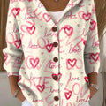 Women's Love Art Printed Casual Hooded Button Sweater