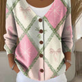 Christmas Splicing Pattern Print Buttoned V-neck Cardigan Sweater