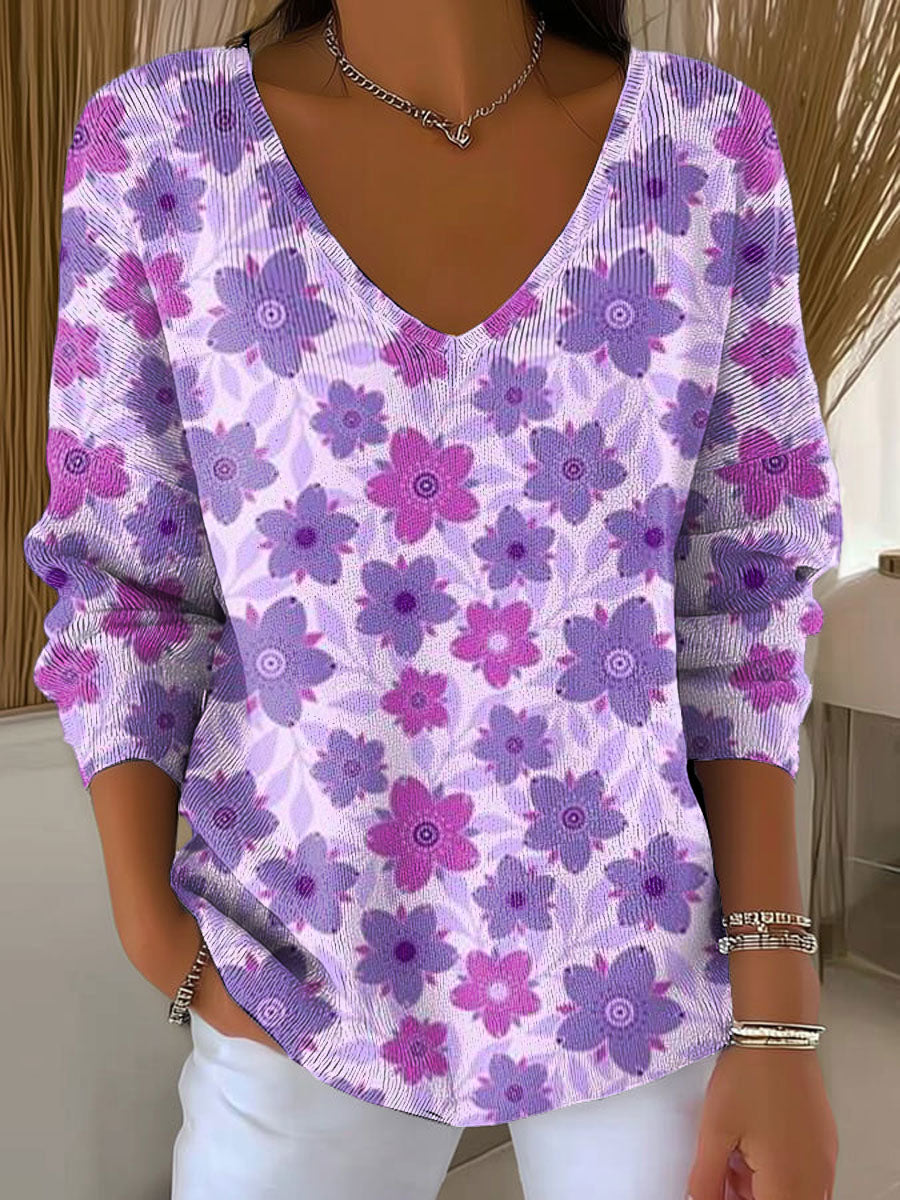 Women's Simple Floral Multicolor Abstract Casual Print Pullover Sweater
