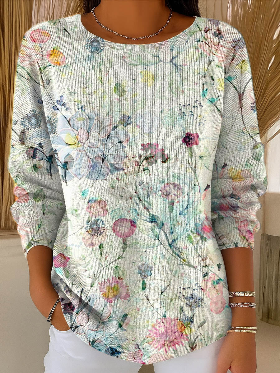 womens-vintage-floral-pattern-art-print-casual-pullover-sweater-yw96