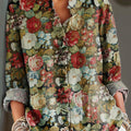 Chemise à volants pour femme, style ethnique vintage, imprimée de motifs floraux, en coton et lin décontracté. 