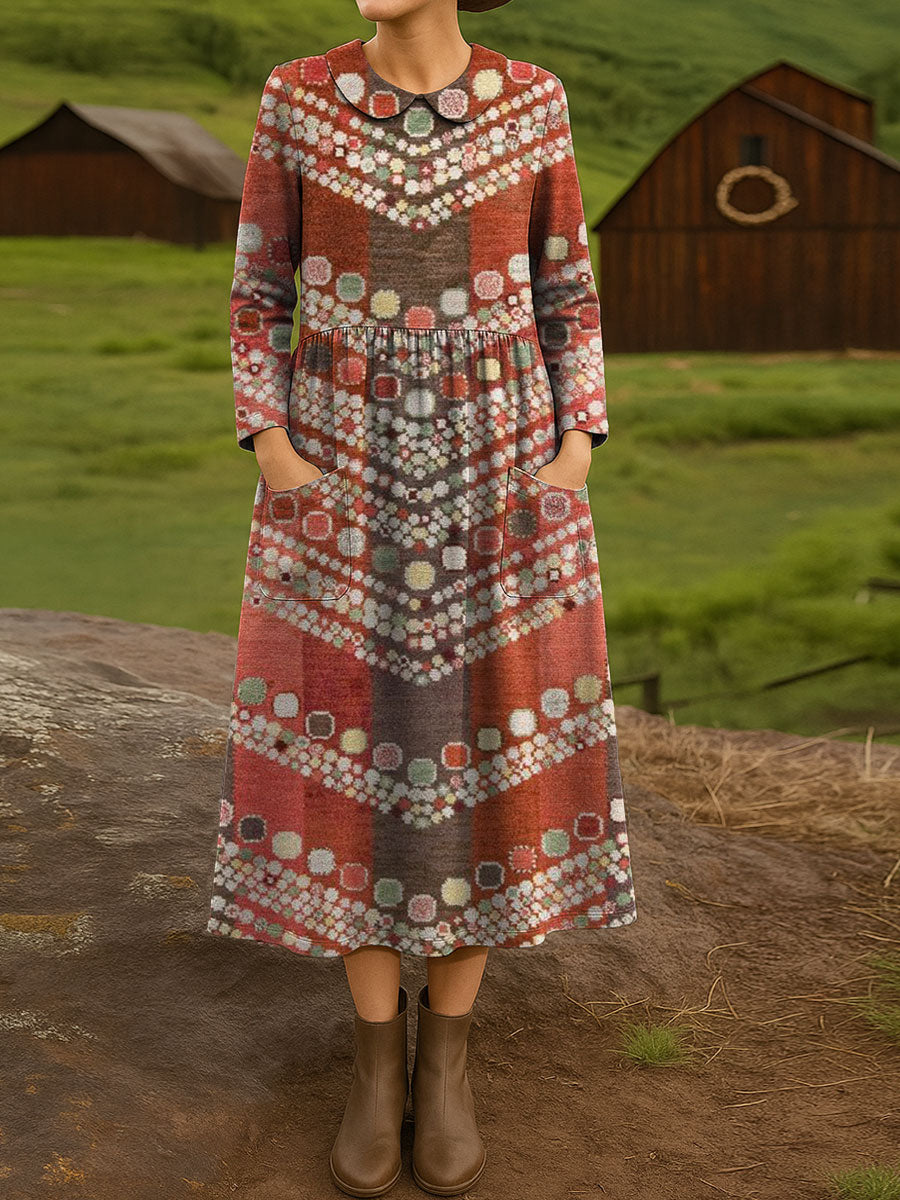 Women's Geometry Color Gradient Art Print Cotton Lapel Button-Down Shirt Dress