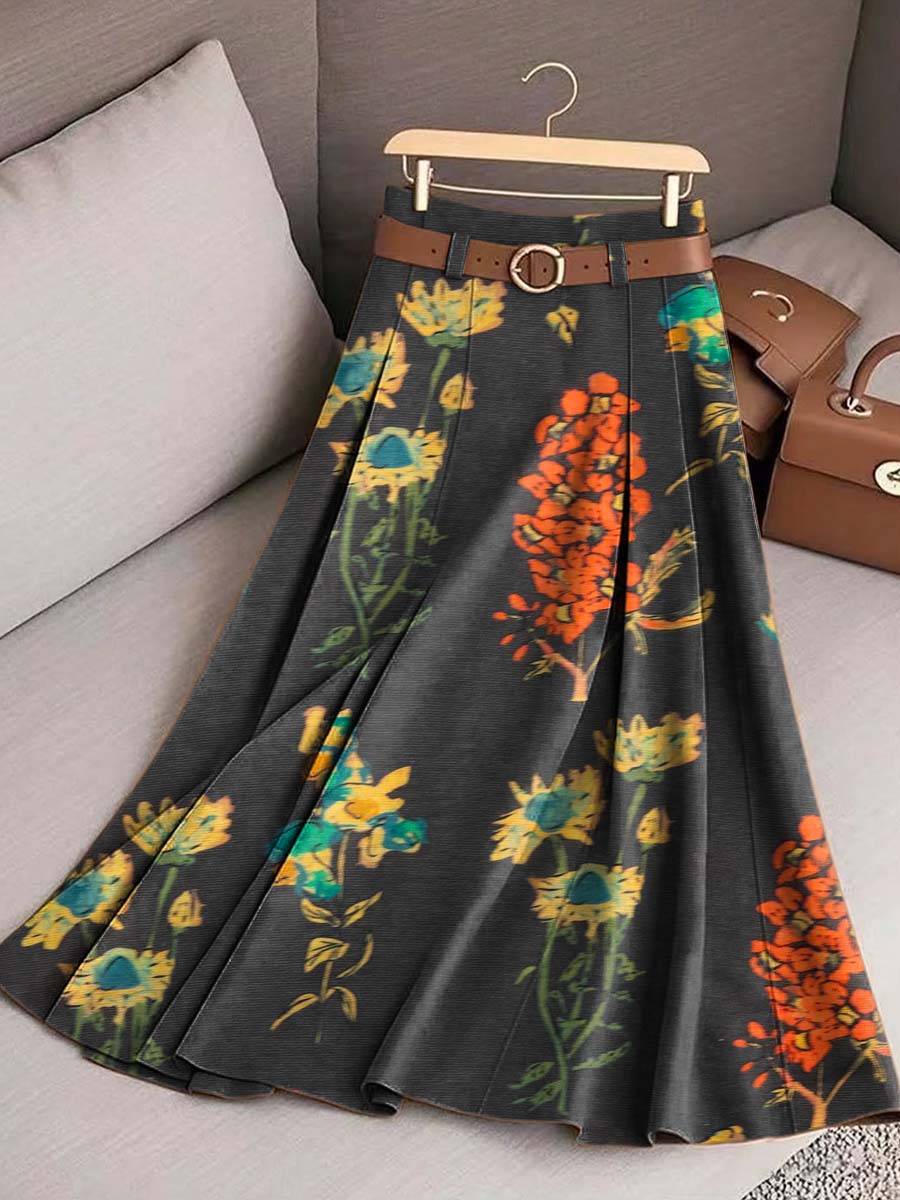 Women's Floral Art Print Casual Cotton Skirt
