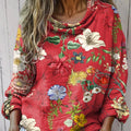 Women's Vintage Floral Art Print Casual Long Sleeve Comfortable Cotton Shirt