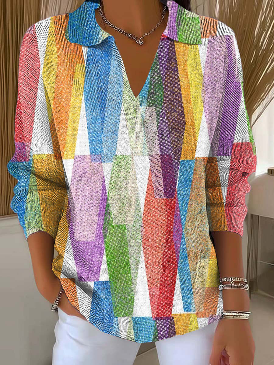 womens-colorful-diamond-geometric-painting-art-print-casual-hooded-button-sweater-ideh