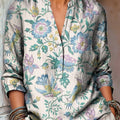 Damenhemd im Vintage-Stil mit ethnischem Blumenmuster, lässig aus Baumwolle und Leinen 