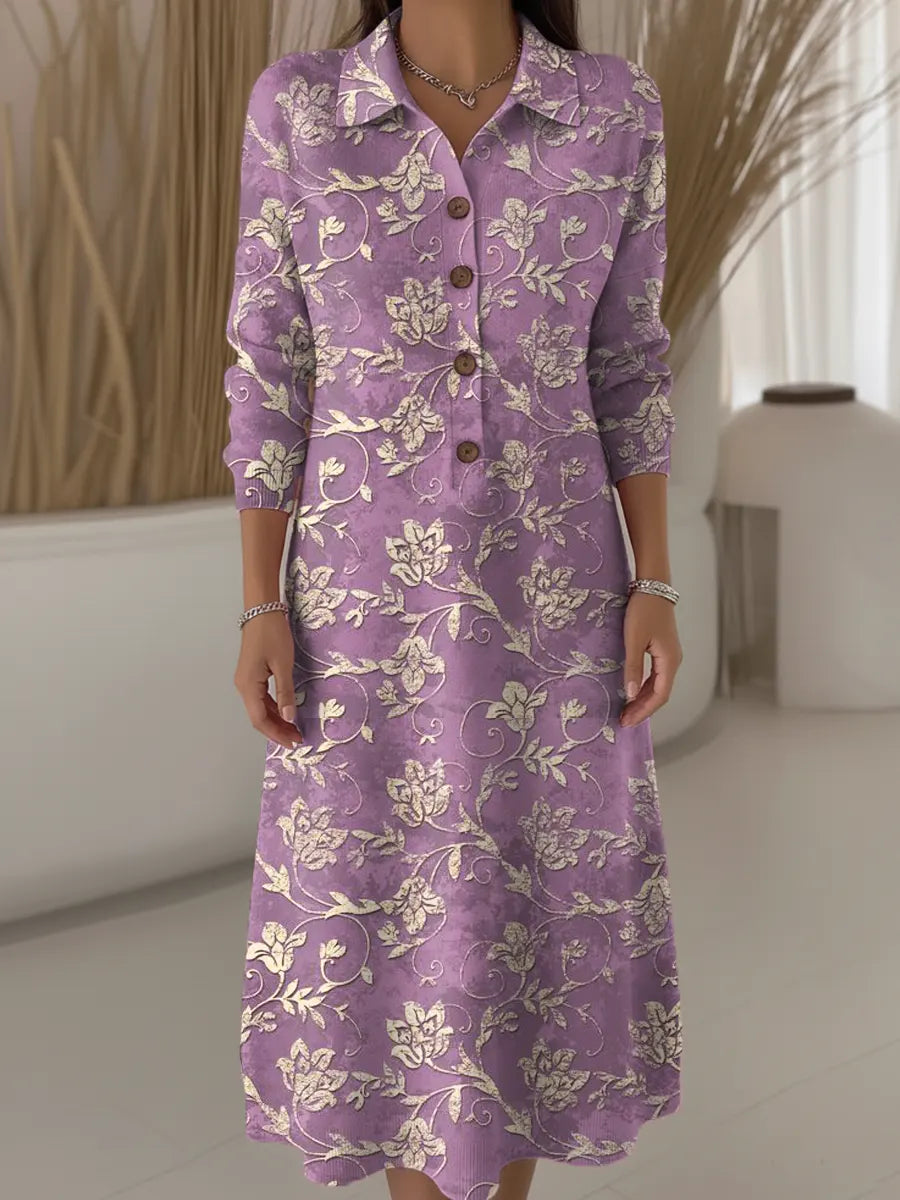 Women's Floral Pattern Art Print Casual Knitted Dress