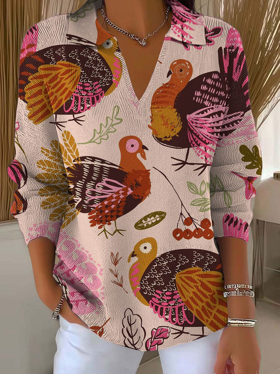 womens-funny-turkey-art-printed-casual-sweater