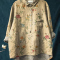 Women's Vintage Floral Art Print Casual Cotton And Linen Shirt