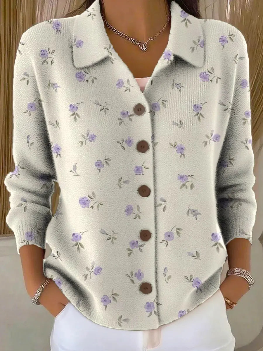 Women's Vintage Floral Art Print Casual Cardigan Sweater