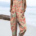 Damen-Jumpsuit mit Vintage-Blumenmuster, lässig, aus 100 % Baumwolle, weites Bein 