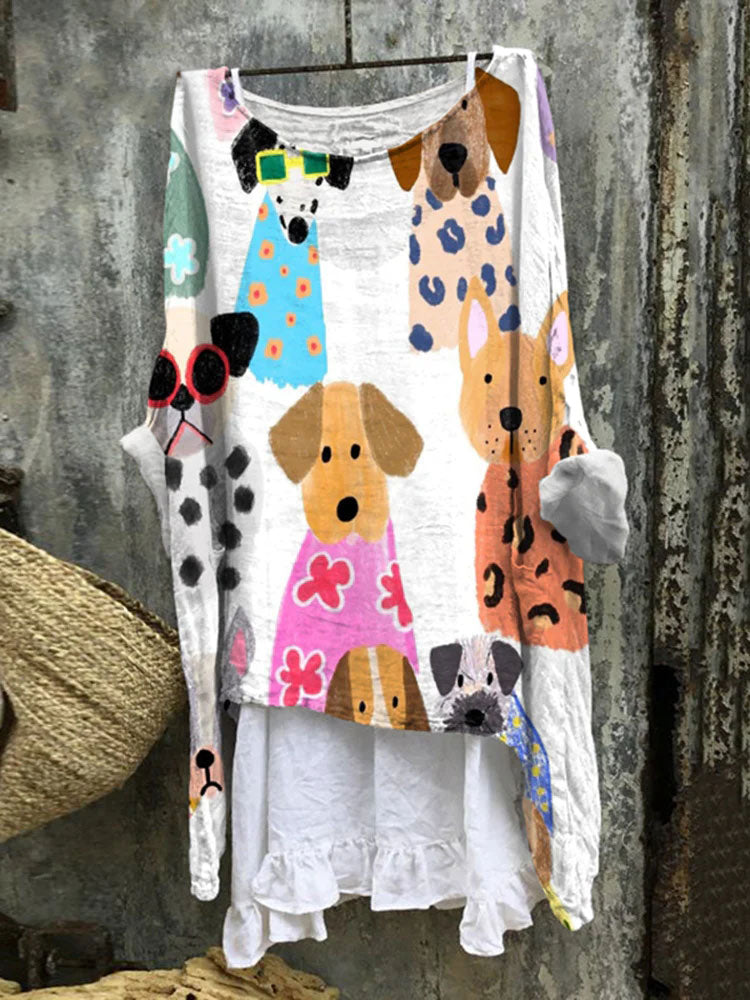 Women's Colorful Funny Cartoon Puppy Print Long Sleeve Blouse