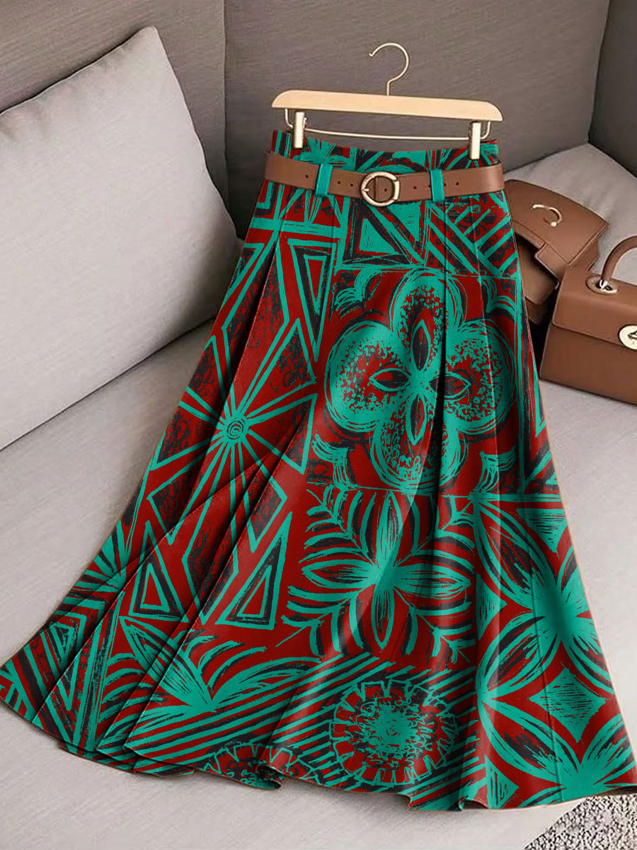 Women's Retro Ethnic Pattern Casual Print Cotton Skirt