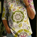 Women's Floral Pattern Art Casual Loose Half Sleeve 100% Cotton T-shirt