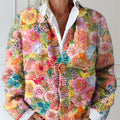 Women's Vintage Floral Art Print Buttoned Cardigan Sweater