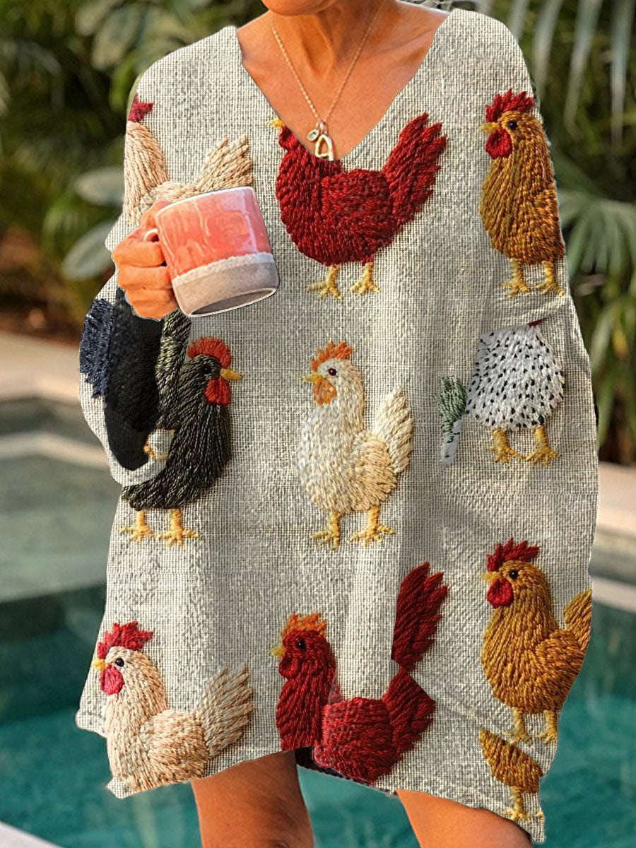 womens-funny-chicken-art-print-casual-pullover-sweater-r7a3