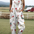Women's  Funny Chicken Art Print Casual 100% Cotton Wide Leg Jumpsuit