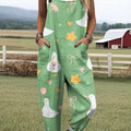 Women's Funny Cute Duck Print Casual 100% Cotton Wide Leg Jumpsuit