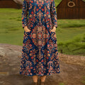 Women's Vintage Floral Art Print Cotton Lapel Shirt Dress