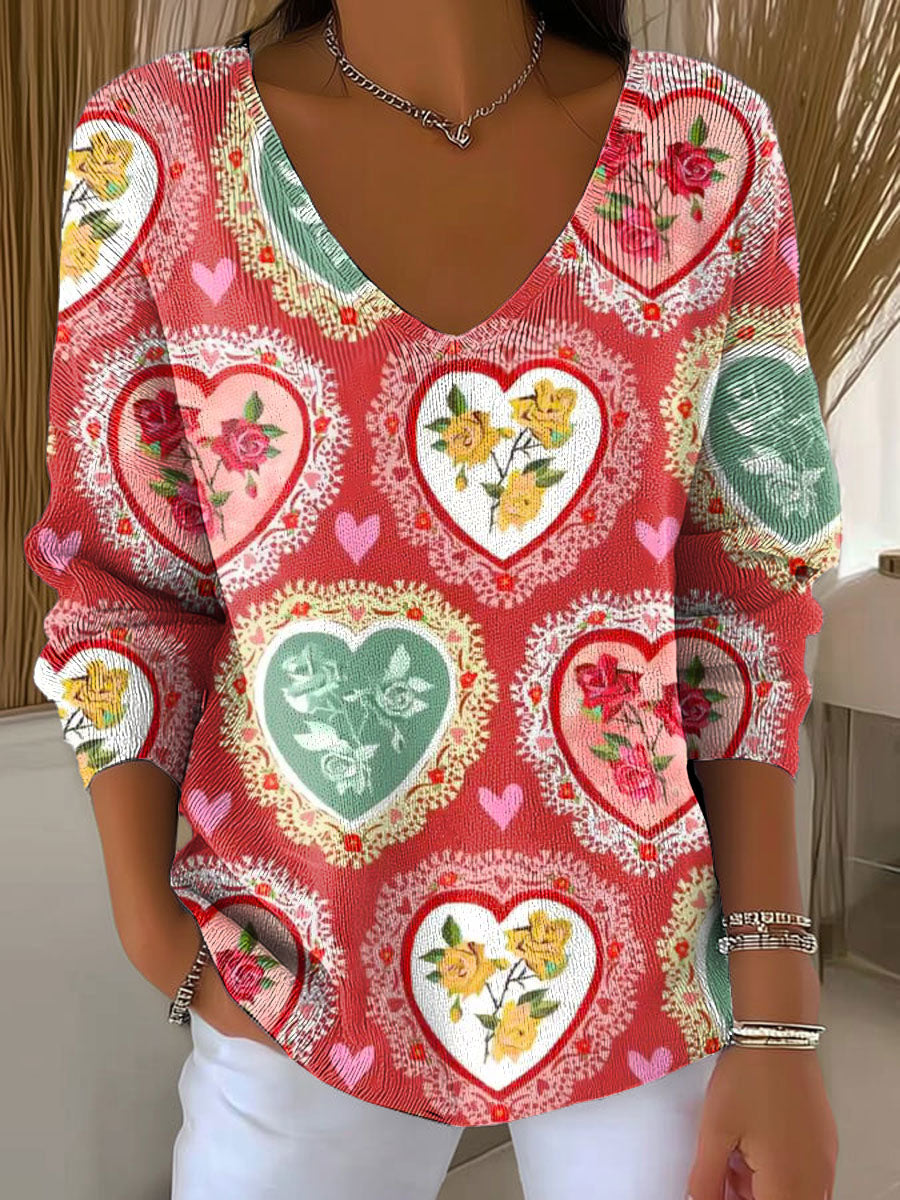 Women's Flowers Pattern Casual Print Pullover Sweater