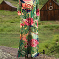 Women's Beautiful Abstract Large Flower Painting Art Print Long-sleeved Dress