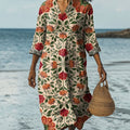 Vintage Symmetrical Floral Pattern Printed Women's Dress