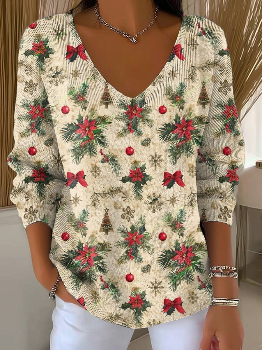 Women's Beautiful Christmas Gift Pattern Art Print Casual Pullover Sweater