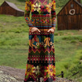 Robe décontractée à manches longues pour femme, imprimée de motifs floraux vintage