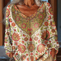Women's Vintage Ethnic Rhombus Floral Geometric Art Print Casual Pullover Sweater