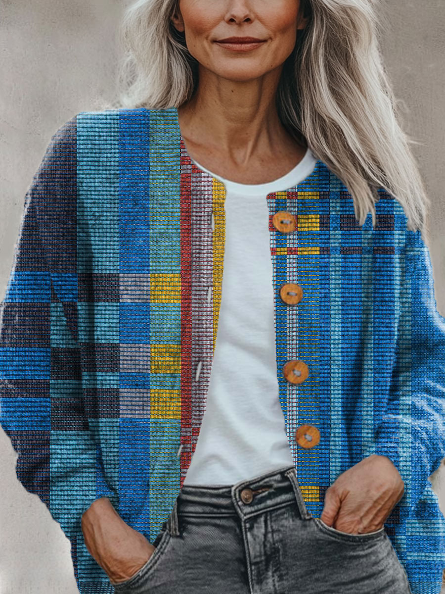 blue-geometric-color-splicing-print-buttoned-cardigan-sweater