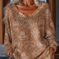 Pull décontracté pour femme, imprimé floral géométrique vintage magnifique