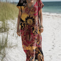 Women's Vintage Lovely Floral Art Print Pocket Cotton Dress