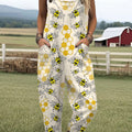 Women's  Funny Bee Art Print Casual 100% Cotton Wide Leg Jumpsuit