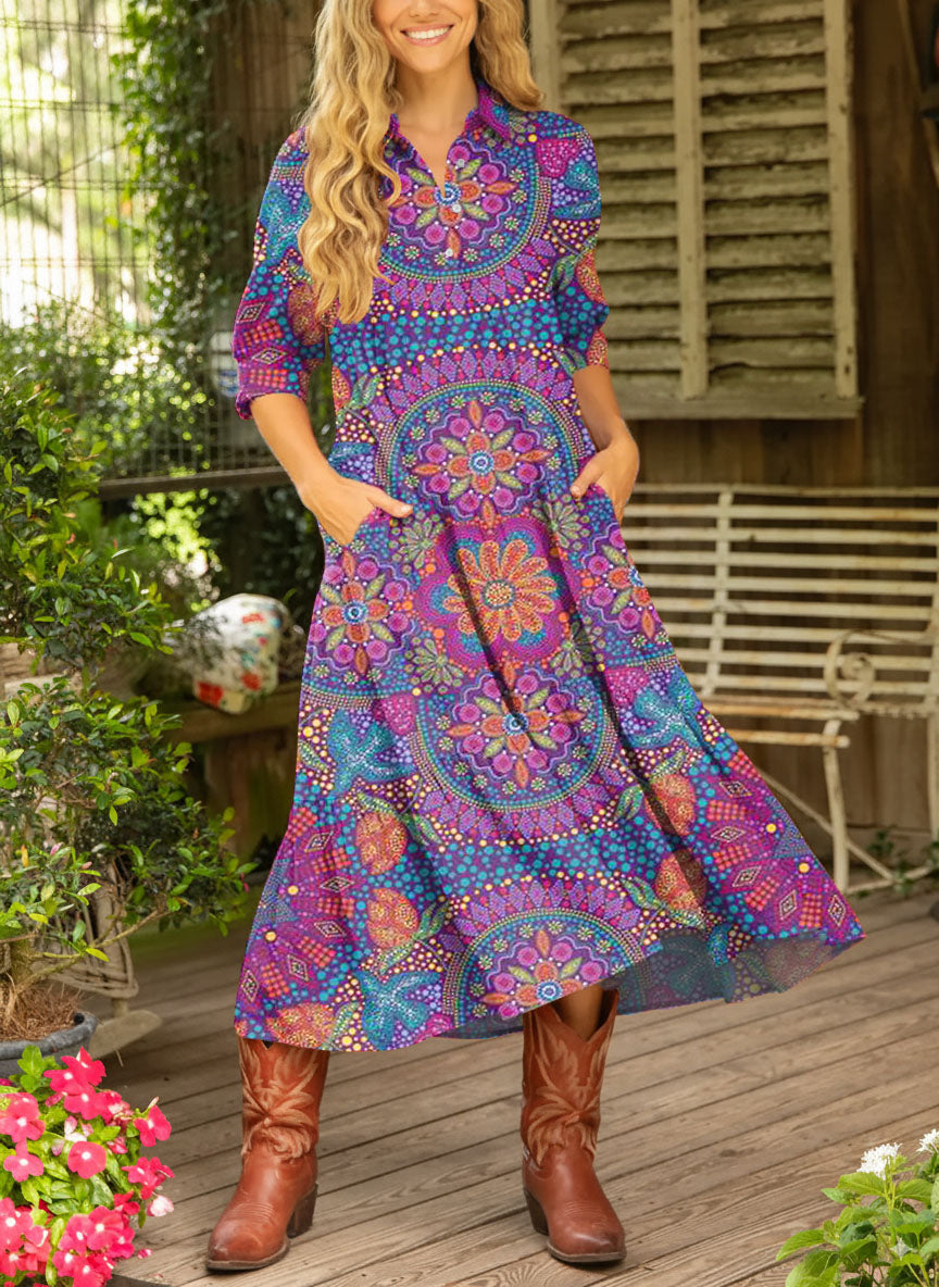 Women's Floral Pattern Art Print Cotton Dress