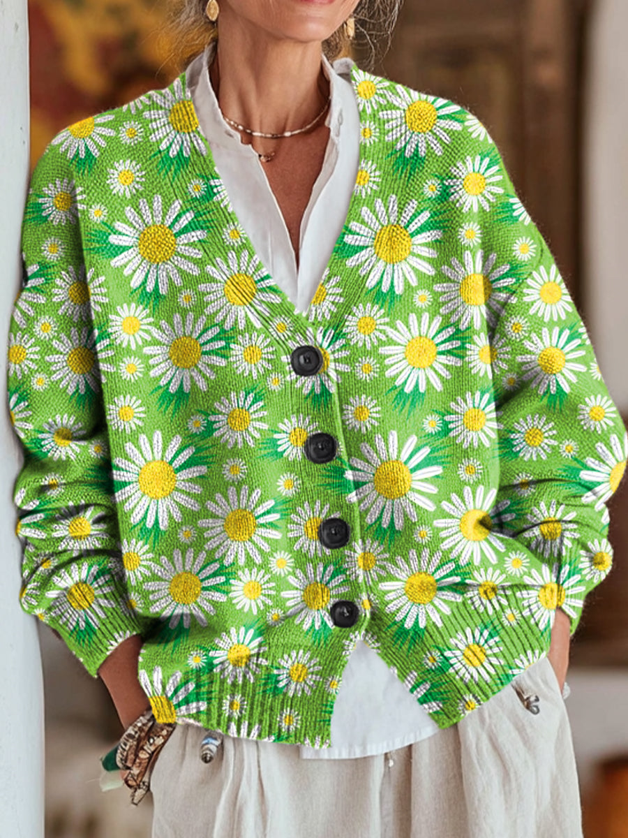 beautiful-cute-flower-painting-art-print-buttoned-v-neck-cardigan-sweater