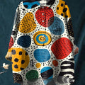 Women's Retro Colorful Circular Dot Illustration Print Casual Cotton And Linen Shirt