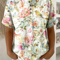 Women's Flower Pattern Printed Cotton Linen Top