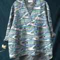 Women's Ocean Fish Art Print Casual Cotton And Linen V-neck Shirt