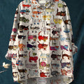Women's Cat Print Casual Cotton And Linen Shirt