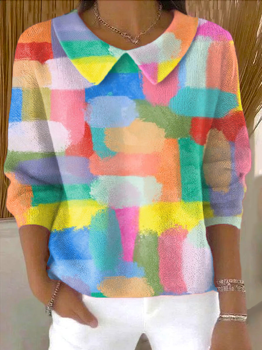 womens-beautiful-abstract-colorful-graffiti-painting-art-print-casual-peter-pan-collar-3-4-sleeve-sweater-7rq3
