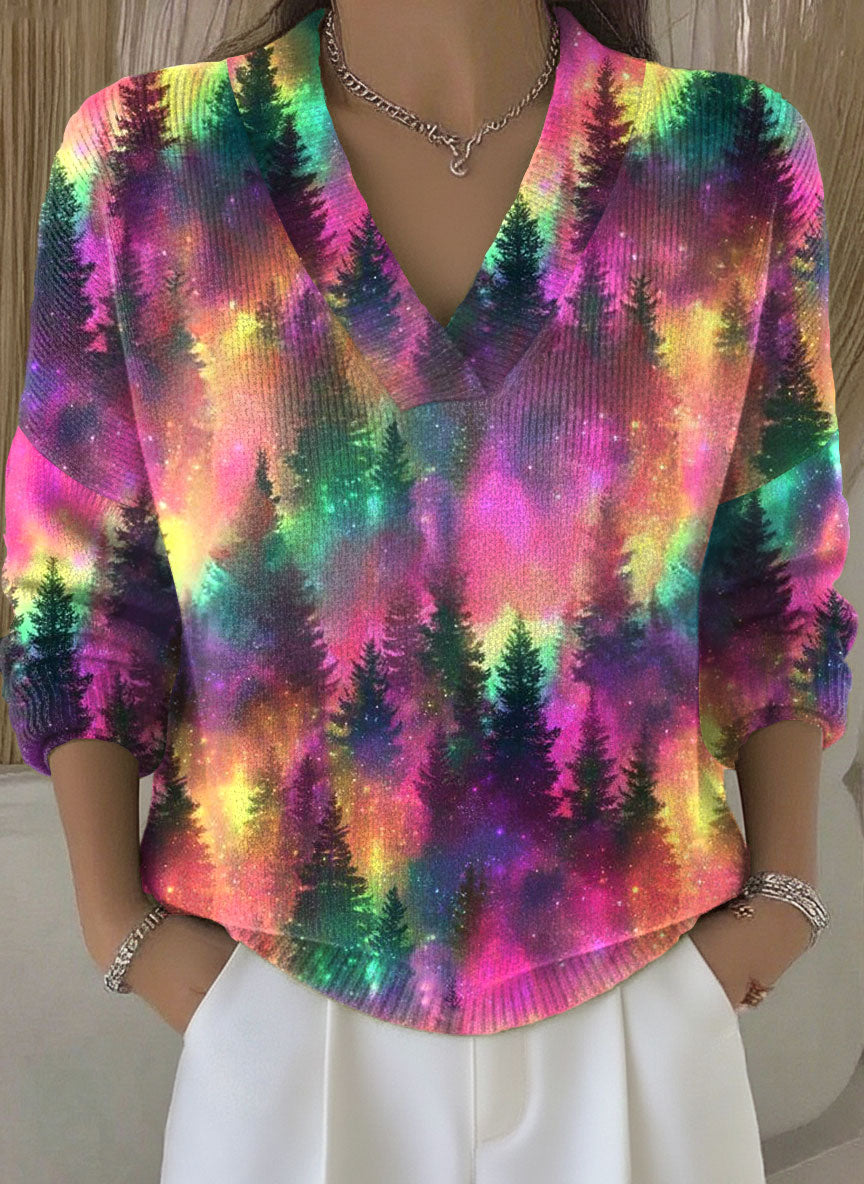 Vintage Gorgeous Christmas Tree Art Print Buttoned Cardigan Sweater