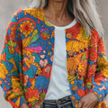 Cardigan mit floralem, mehrfarbigem, geometrischem Patchwork-Print und Knöpfen 
