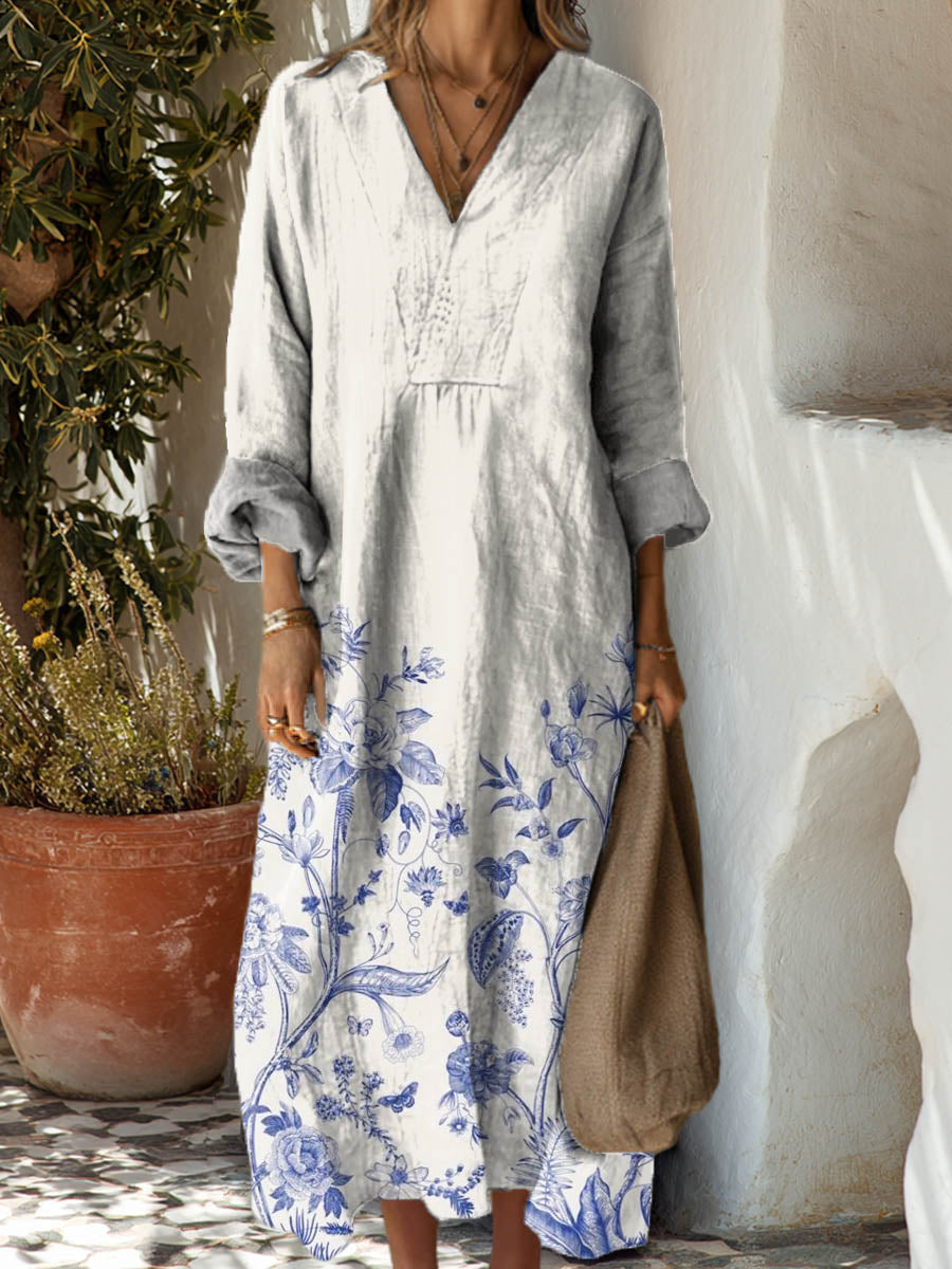 Women's Vintage Floral Art Print Cotton Dress